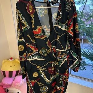 Reclaimed Vintage deep V-neck dress in vintage scarf print